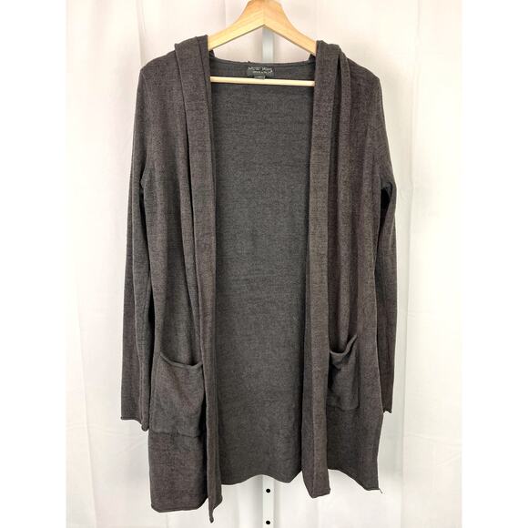 BAREFOOT DREAMS Size S CozyChic Ultra Lite Hooded Open Cardigan Pockets Gray - Picture 9 of 9